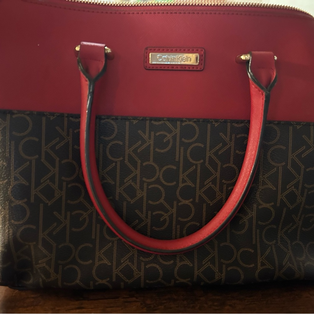 Calvin Klein Red and Brown Tote Bag